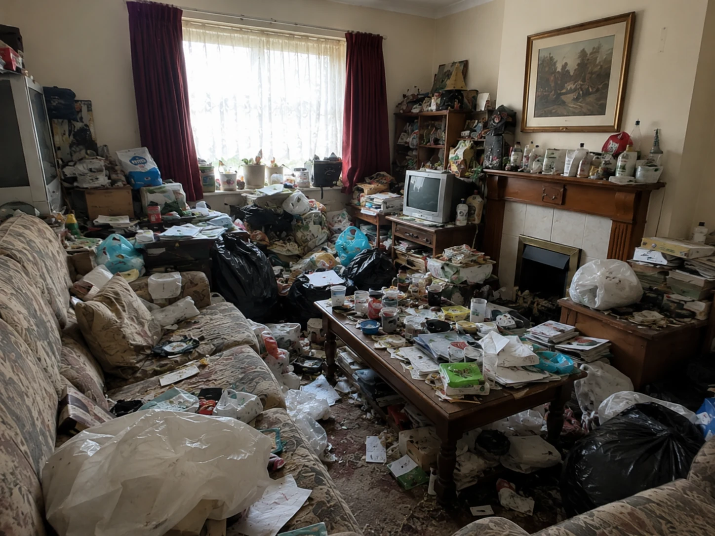 Cluttered room before specialist clearance