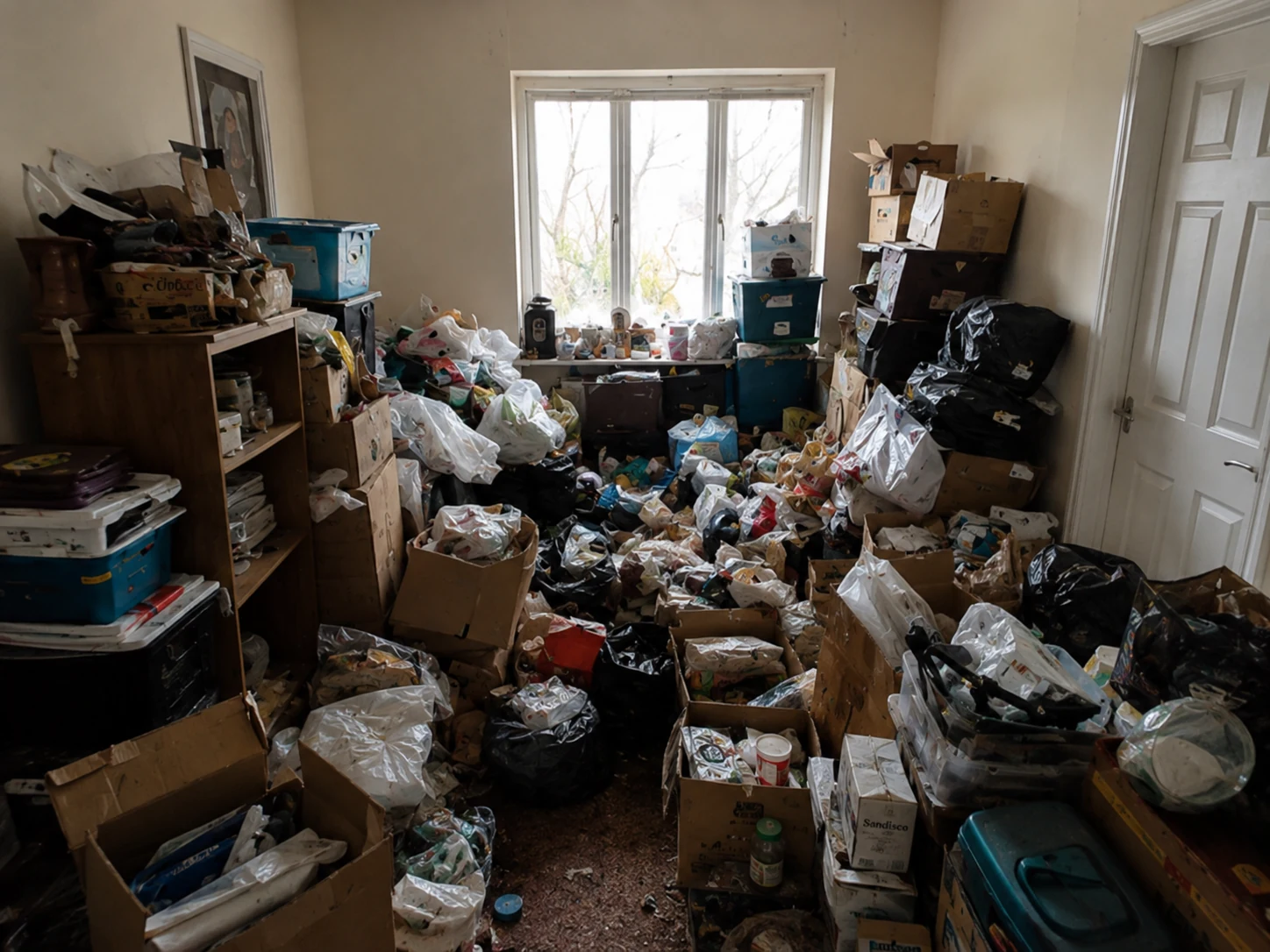 Cluttered room before specialist clearance